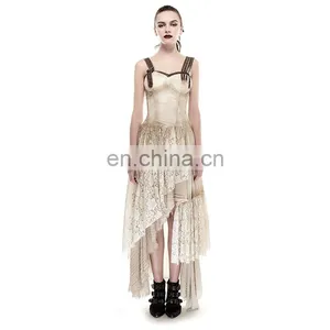 Steampunk Elastic Mesh Assymetrical Long Gown Evening Dress Q-291 thumbnail-2