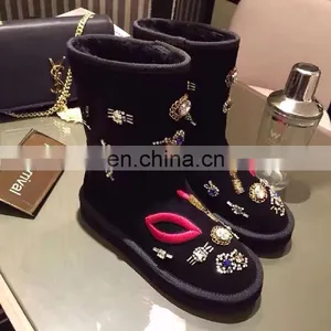 Aidocrystal Fashion Sexy Black Comfort Red Lip and Lipsticks Pattern Boots With Rhinestone Upper for Women thumbnail-2
