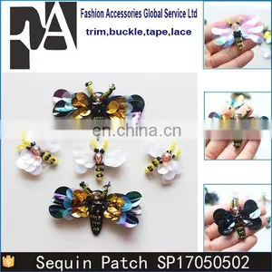 Fashion Custom Handmade Sequin Bee Dragonfly Beaded Patches for Dress thumbnail-1
