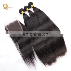 Unprocessed Wholesale Virgin Brazilian Straight Hair Weave Bundles With Closure Brazilian Hair Closure thumbnail-6