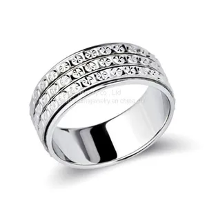 Three Rows Babysbreath Carved Turn Spinner Ring Custom Made Fashion Turning Rotating Rings thumbnail-1