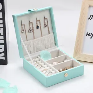 Jewelry Set Display Green Color Travel Portable Jewelry Box Zipper Leather Storage Customized thumbnail-1