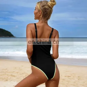 Hot Sale OEM 2022 Swimwear Custom Black Bathing Suits For Women Tummy Control Swimwear High Leg High Cut One Piece Swimsuit thumbnail-3