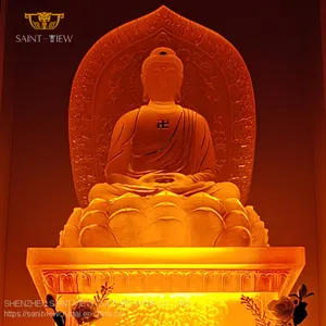 Customization Size Color Yellow Gold Plating Engrave Handmade Carving Temple Indoor Big Buddha thumbnail-3