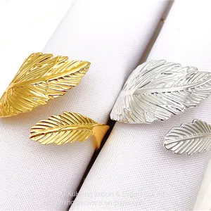 Elegant Metal Gold And Silver Leaf Napkin Rings & Accessories For Hotel Wedding Table Decor thumbnail-1