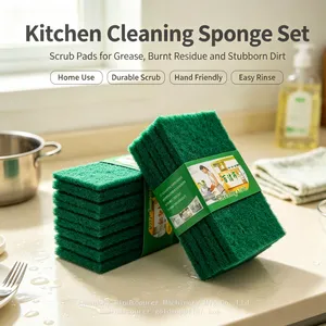 Large Stock Green Abrasive Scouring Pads Bulk Wholesale Kitchen Cleaning Consumables for Business thumbnail-1