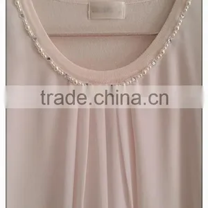 Sweet Pink Chiffon Knitting Wear Short Sleeve Chiffon Girl T-shirt thumbnail-4