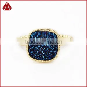 Navy Blue Druzy Ring Cushion Square Cut Stacking thumbnail-3