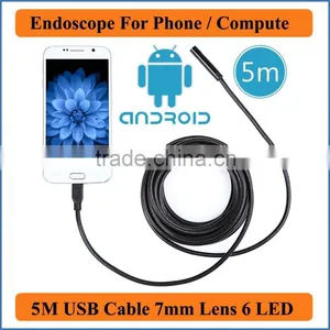 Waterproof USB Endoscope for Mobile Phone and Compute PC Laptop 5M Cable Length 6LED Tube Snake Camera 7mm Lens Camera thumbnail-1