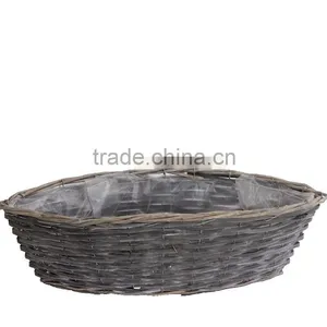 3pcs Beautiful Design Grey Wicker Flower Baskets With Handle thumbnail-1
