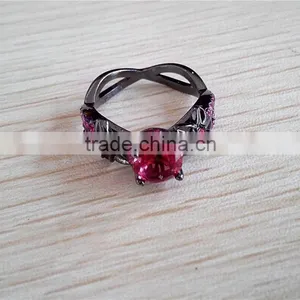 Plum Color Zircon Stone Embossed Circle Wedding Ring Micro Pave Floral Braided Women Bands thumbnail-3