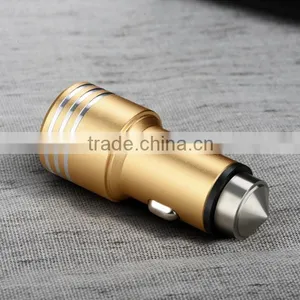 Dual USB-Port Car Charger for Iphone 6 6s Stainless Steel Safety Hammer thumbnail-4