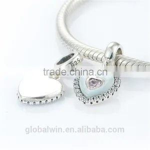 Heart Bead Landing Charms Wholesale European Charm Bracelet Necklace 100% Real 925 Sterling Silver S186 Aaa Cubic Zirconia thumbnail-4