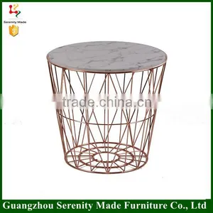 2016 NEW Carrara Marble Top Rose Gold Metal Wire Dining Table thumbnail-1