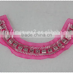 2016 New Design Handmade Red Net Fabric Beaded Collar, Crystal Tube Round Beads Collar thumbnail-5