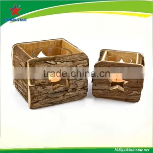 Natural Wood Candle Stand With Bark thumbnail-1