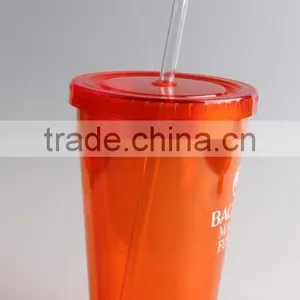 RED Double Wall 16oz Plastic Tumbler With Lid and Straw thumbnail-1