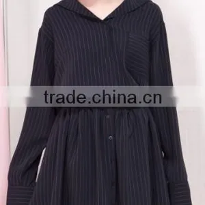 WOMEN'S FALL BLACK WHITE STRIPE LONG SLEEVE BLOUSE thumbnail-2