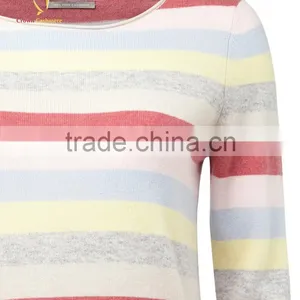 Custom Knitted Women Striped Cashmere Pullover Sweater thumbnail-3