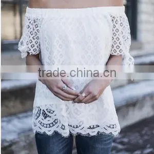 Breaking the European and American Women 's Lace Collar New Summer Strapless T - Shirt thumbnail-1