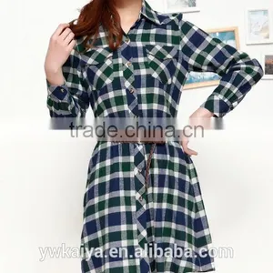 2014 New Pattern 100% Cotton Plaid Long Sleeve Long Women Blouse Office Wear thumbnail-1