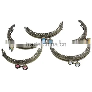 Metal Frame Kiss Clasp Arch For Purse Bag Antique Bronze Mixed Color Resin Ball Flower 10.5x6cm(Open:12x10.5cm),5Pc,Customize thumbnail-1