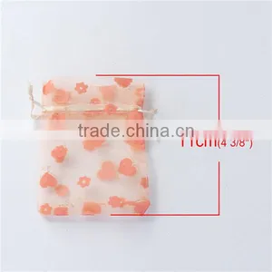 Personalized Rectangle Orange-red Heart Pattern Drawstring Organza Jewelry Bags thumbnail-2
