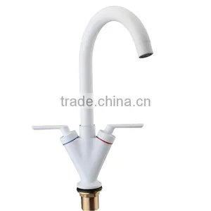 Best Promotion! Modern Double Handle Bathroom Faucet Kitchen Sink Swivel Spout Mixer Tap White Excellent Quality thumbnail-1