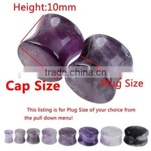 2017 Hot Amethyst Flare Plug With O Ring Natural Stone Ear Plug thumbnail-2
