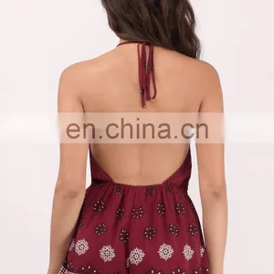 Rayon Halter Neckline Location Print Backless Romper Women thumbnail-3