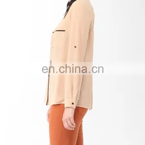 CHEFON Contrast Trim Relaxed Fit Patchwork Open Back Blouse With Low Back thumbnail-3