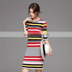 Ladies High Quality Stylish Stripe Dress Half Sleeve Spring New Dress thumbnail-5