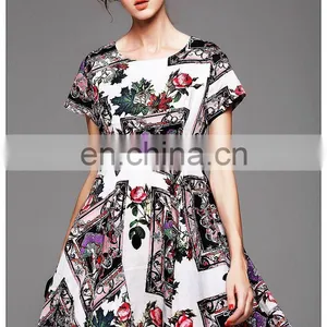High Quality Short Sleeve Rayon Cute Print Dress for 2016 Summer thumbnail-5