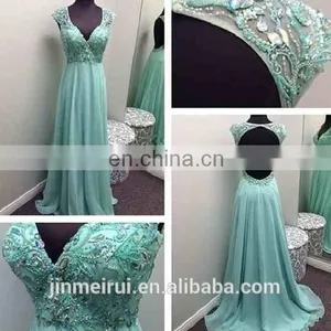 Sparkly Beaded Rhinestones Lime Green Sexy V-neck Open Back Backless Prom Dress 2016 J17 thumbnail-1
