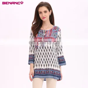 OEM Factory Price Indonesia Rayon Tile Print Tunic Dress thumbnail-6
