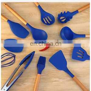 Kitchen Utensils Set 12 Pcs Silicone Non-stick Cooking Utensils Set Beech Handle Kitchenware Set thumbnail-4