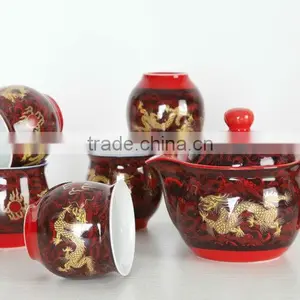 Golden Dragon Porcelain Gongfu Tea Set,Red Color thumbnail-1