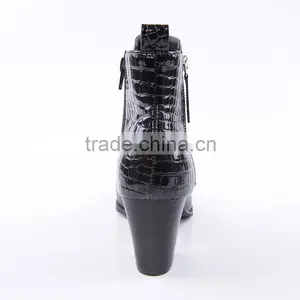 Shiny Back Upper Military Gravity Mid Heel Boots Cheap in China With Double Zippers thumbnail-5
