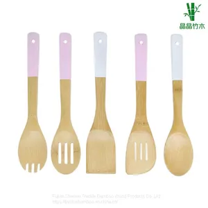 Bamboo Cooking Utensil Set With Color Handle Twinkle Bamboo Wholesale thumbnail-1
