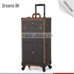 Professional Large Size Rolling Cosmetic Case Trolley 2 In1 Makeup Case With Mirror thumbnail-2