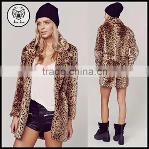 2015 Winter Long Leopard Print Faux Fur Coats for Women thumbnail-1