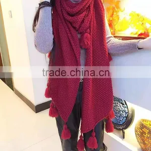 2016 Latest Fashion Women Knitted Winter Scarf With Large Pom Pom Tassel thumbnail-4