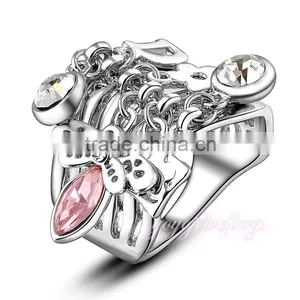 Dangling Charms White Gold Crystal Ladies Finger Gold Ring Design thumbnail-1