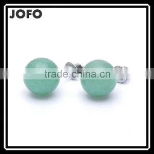 Round Shape Green Aventurine Natural Stone Stud Earrings SMJ0158 thumbnail-1