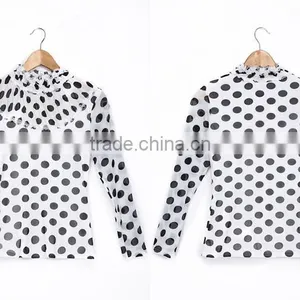 Garment Factory Office Lady Dot Printed Long Sleeve Blouse Tops thumbnail-6