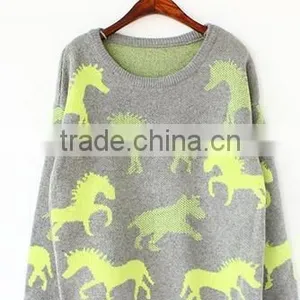 The Pony Pattern Sets Loose Joker Long-sleeved Round Collar Knitting Sweater thumbnail-1