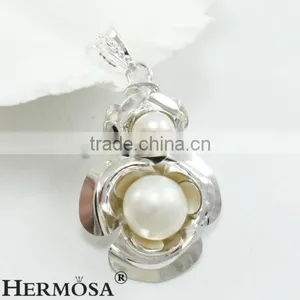 Flower Round Pure White Two Pieces Pearl 925 Sterling Silver Lady Sweet Wedding Gift Pendant thumbnail-1