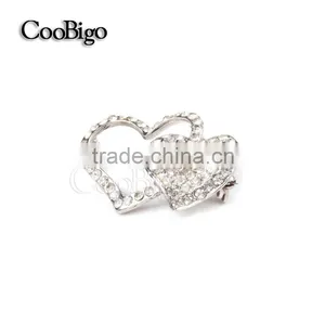 Fashion Jewelry Rhinestone Silver Double Heart Brooch Lady Girls Dresses Hijab Scarf Party Gift Apparel Promotion Accessories thumbnail-1