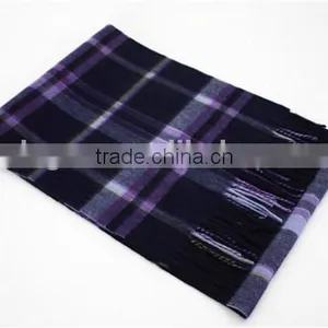 Navy and Purple Checked Wool Scarf thumbnail-1
