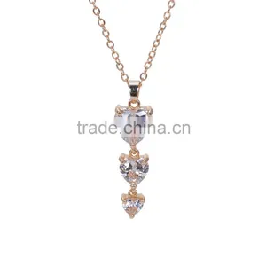 New Arrival Three Heart CZ Zircon Charm Beautiful Gold Plated Rhinestone Necklace Accessories thumbnail-1